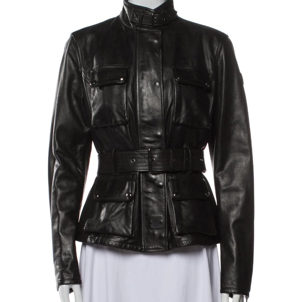 Belstaff Trialmaster Panther Leather Jacket with Belt - Black- Size IT 42 / US 8